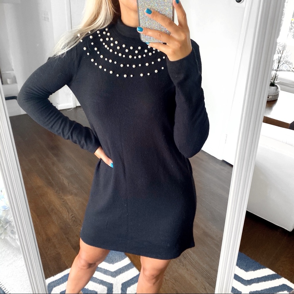 🖤 ZARA BLACK PEARL TURTLENECK KNIT DRESS!